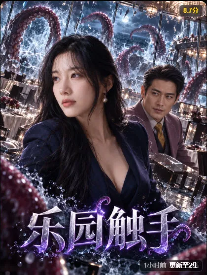 校园题材短剧海报，粉色上衣女子站在教室里